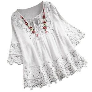 Embroidered White Lace Boho Top